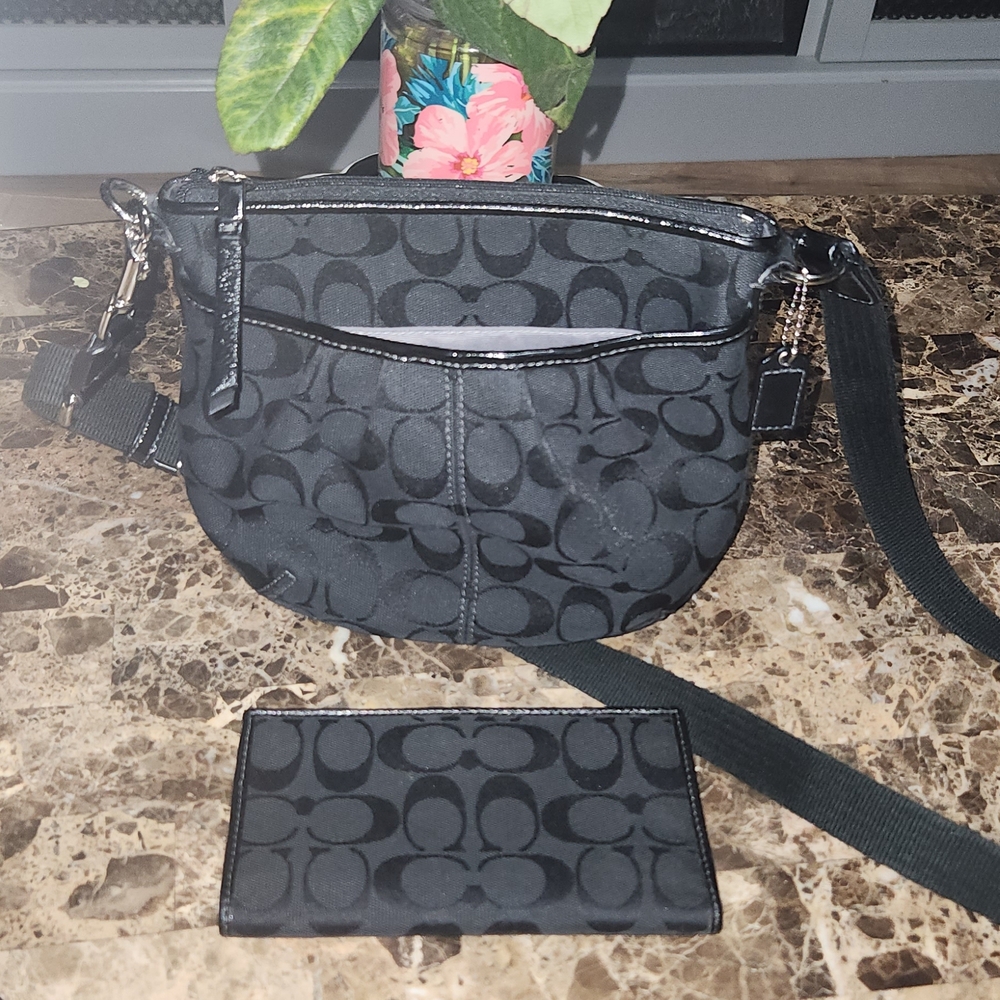Black Coach Women's Bag and Wallet Set